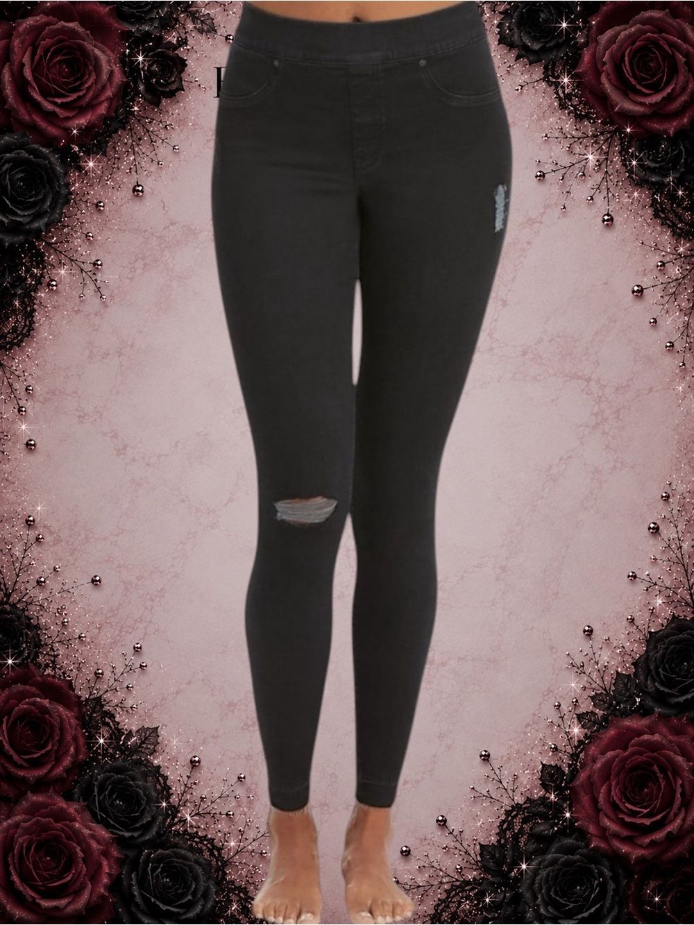 New NWT SPANX Women's Distressed Black Ankle Skinny Jeans - XS